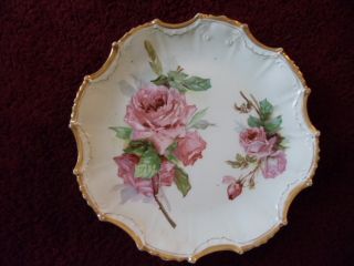 Empire China Plate Green With Pink Roses And Embossed Design 890 photo