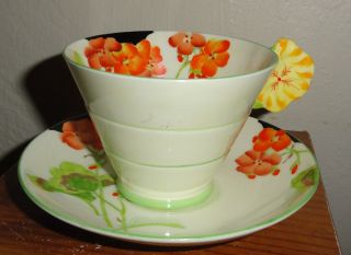 Vintage Rare Paragon Flower Handle Geranium Tea Cup & Saucer Hand Signed photo