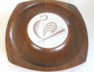 Gladmark Wood Wooden Cheese Tray With Adorable Bird Tile Insert Mcm Eames Era photo