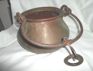 Unusual Hand - Hammered Copper Kettle With Handle And Ring photo