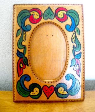 Vintage Norwegian Rosemailing Wooden Photo Frame Tole Hand Painted photo