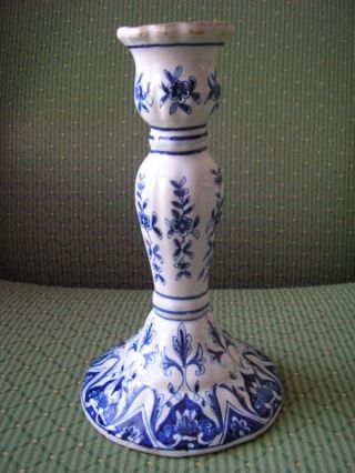 Antique 1800 ' S French Faience Candlestick Signed Blu&wh photo