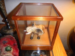 Vintage Glass And Wooden Box With Elephant Figurine photo
