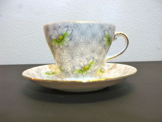 Royal Grafton Bone China Green And Purple Flowers,  Gold Trim Cup And Saucer photo