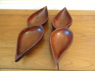 One Pair (2) Of Hand Carved Solid Mahogany Sectioned Dishes From Haiti Db photo