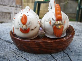 Vintage 3 Piece Salt & Pepper Shakers Chicken Rooster Made In Occupied Japan photo