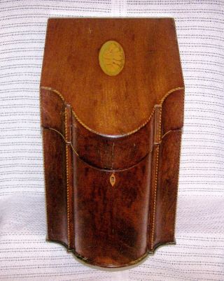 Antique Georgian Mahogany Knife Box Inlaid Desgign Top And Inside photo