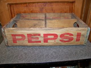 Old Vintage Pepsi Cola Wooden Crate Holds 4 Six Pack Bottles Great Look photo