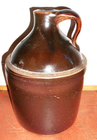 Antique American Pottery Jug.  Brown Stoneware. photo
