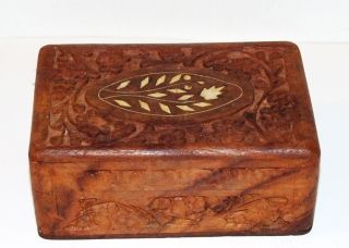 Hand Carved Wood Jewelry Box ~ India Himalyan Jungle Sheesham Wood photo