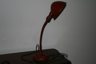 Antique Miller Brass Gooseneck Desk Lamp Red photo