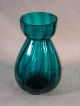 Antique Early 19th Century Handblown Teal Blue Vase W/ Vertical Ribbed Swirl Vases photo 1