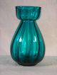Antique Early 19th Century Handblown Teal Blue Vase W/ Vertical Ribbed Swirl Vases photo 2