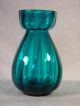 Antique Early 19th Century Handblown Teal Blue Vase W/ Vertical Ribbed Swirl Vases photo 3
