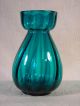 Antique Early 19th Century Handblown Teal Blue Vase W/ Vertical Ribbed Swirl Vases photo 4