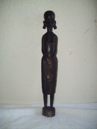 Hand Carved Solid Wood Besmo Product - African Woman Statue - No Resrv photo