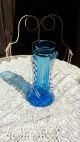 Antique Vintage Aqua Blue Optic With White Enameling And Rigaree Hand Made Vases photo 2