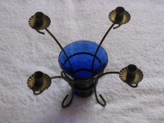Antique Cobalt Glass And Metal Taper Candelabra Awesome photo