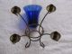 Antique Cobalt Glass And Metal Taper Candelabra Awesome Candle Holders photo 1