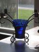 Antique Cobalt Glass And Metal Taper Candelabra Awesome Candle Holders photo 5
