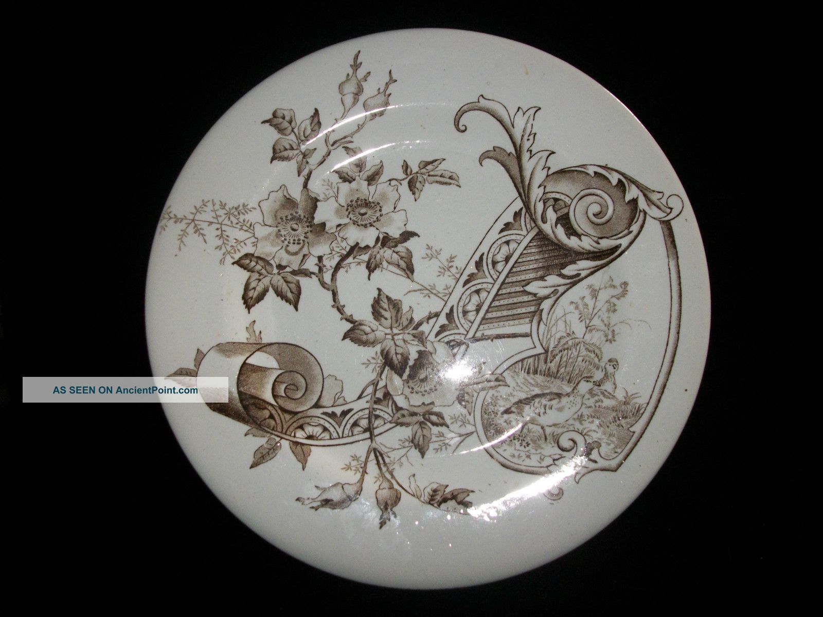 5 Aesthetic Melrose Dessert Plates Ashworth Ironstone Brown Transferware C 1885 Butter Pats photo