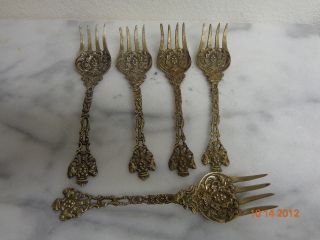 5 Antique Italian Brass Ornate Forks photo