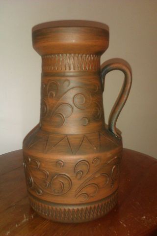 Vintage Handarbeit Clay Pitcher - With Decorative Deep Etching.  Made In Germany. photo