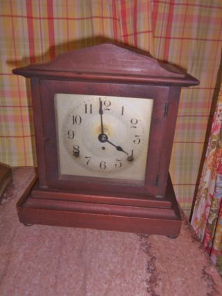 Pair Of Antique Seth Thomas Mantle Clocks.  One Wood,  One Mirrored. photo