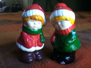 Vintage Christmas Children Salt & Pepper Shakers Cute Perfect For The Holidays photo