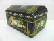 Antique Vintage Treasure Chest Jewelry Ring Box Hp Roses Black Lacquer On Wood Boxes photo 2