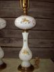 2 Milk Glass With Gold Floral Design Lamps With Solid Brass Base. Lamps photo 1