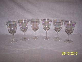 6 Vintage Clear Carnival Crystal Glass Footed Wine Glasses photo