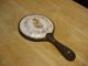Antique Victorian Porcelain Hand Mirror W/brass Handle And Charub & Flowers Mirrors photo 2