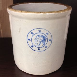 Antique Louisville Indian Head Stoneware Crock Early 1900 ' S photo
