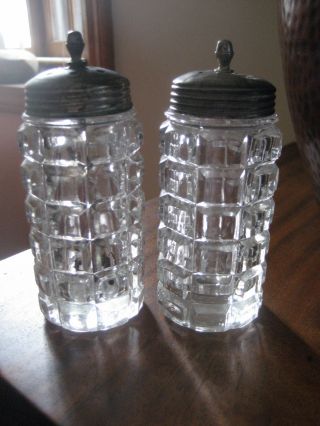 Antique Glass Salt & Pepper Shakers W/ Salt Stirer,  Heavy Lead Glass,  Late 1800s photo