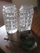 Antique Glass Salt & Pepper Shakers W/ Salt Stirer,  Heavy Lead Glass,  Late 1800s Salt & Pepper Shakers photo 1