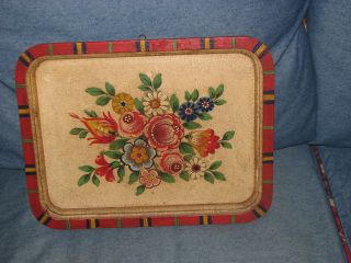 Gorgeous Vintage Handpainted Tole Tray,  Fabulous Shades Of Red,  Unusual,  Must See photo