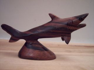 Vintage Dark Wood Grain Miniature Carved Shark Fish Figurine Philippines photo