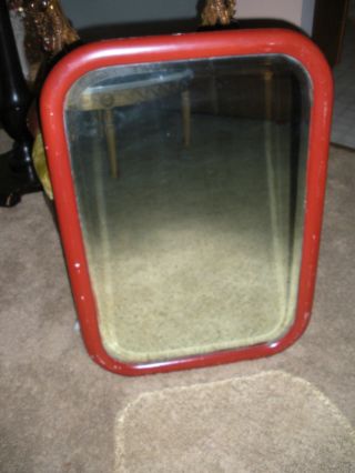 Antique Red Framed Rectangular Mirror photo