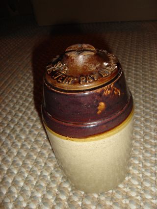 Antique Brown On White 1892 Weir Crock Canning Jar Qt Size photo