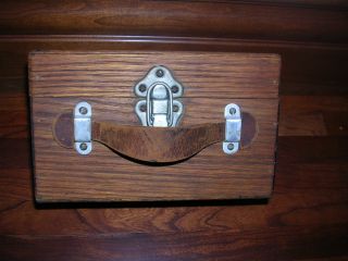 Antique Primitive Wooden Box With Leather Handle photo