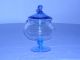 Vintage Blue / Clear Apothecary Covered Glass Jar / Canister Jars photo 2