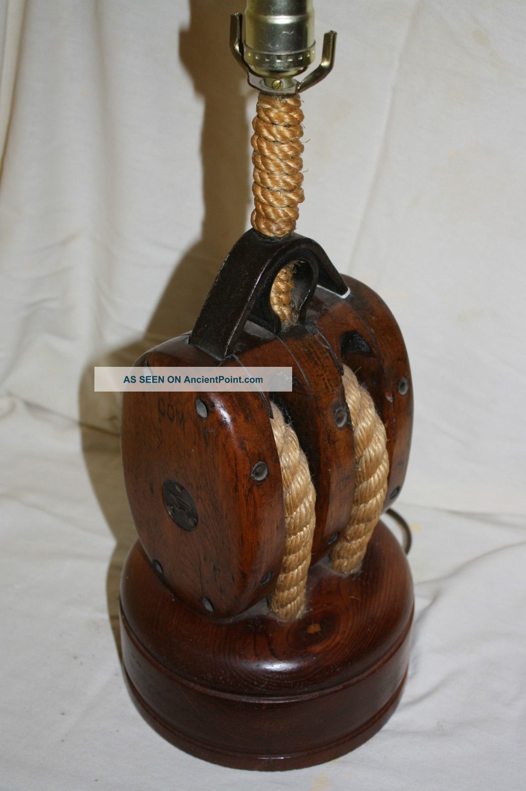 Absolutely Unique Antique Block & Tackle Nautical Lamp - Ships Block With Hemp. Lamps photo