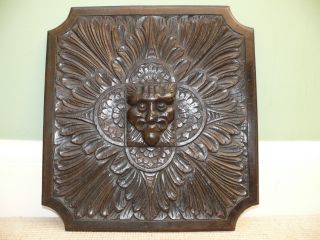 19thc Gothic Oak Panel With Carved Gargoyle Head photo