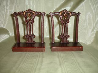 Awesome Antique Bradley & Hubbard English Rose Chippendale Chairback Bookends photo