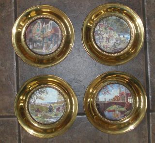 Vintage Brass & Foil Art Wall Plates Made In England photo