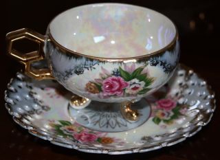 Vintage Shafford Tea Cup And Saucer 3 Footed With Gold Trim photo