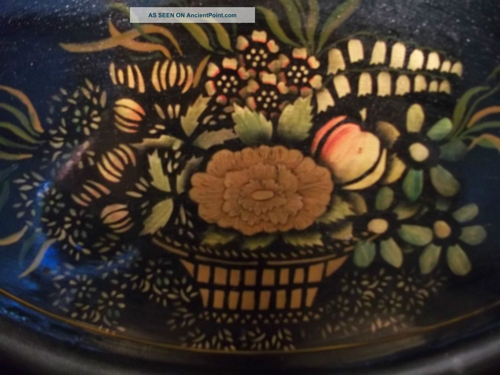 Antique 19c Tin Toleware Tole Chinoiserie Tray Hand Painted Toleware photo