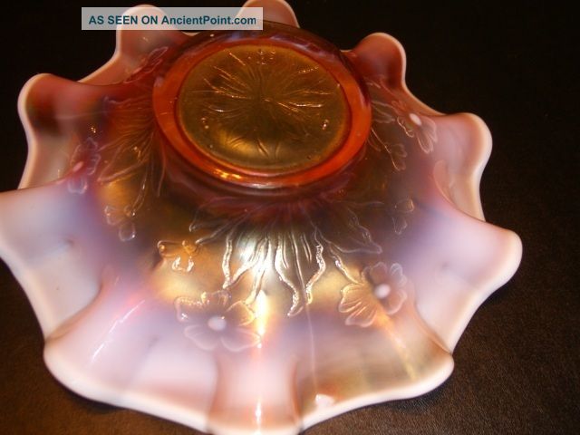 Opalescent White Ruffeled Bowl Dugan Carnival Glass Single Flower Bowls photo