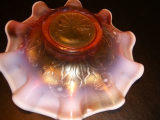 Opalescent White Ruffeled Bowl Dugan Carnival Glass Single Flower photo